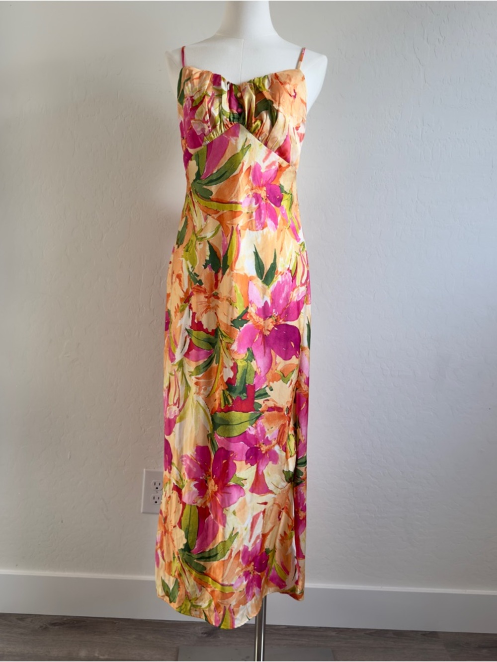 Floral Spaghetti Strap Maxi Dress in Pink & Yellow
